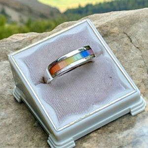 🌺Vintage Sterling & Inlaid Rainbow Glass Ring